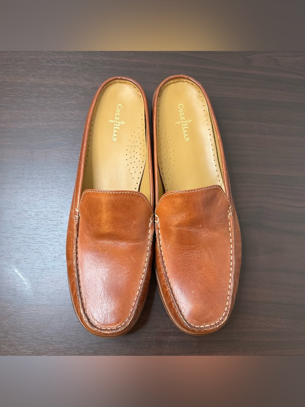 Cole Haan Brown Leather Ryan Mule Loafers, Size 11, Slip-On Flat Shoes, Preppy - Picture 6 of 16